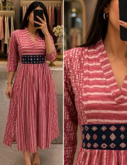 ORIGINAL HANDLOOM FLEX PATODA PRINT IQQAT ONE PIECE WITH ONE SIDE POCKET WITH NECK MIRROR WORK